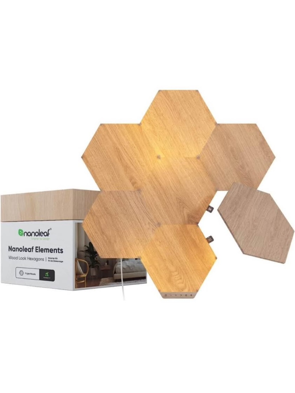 Nanoleaf Elements Wood Look Hexagons (Smarter Kit (7 Panel)) Light Up LED decor